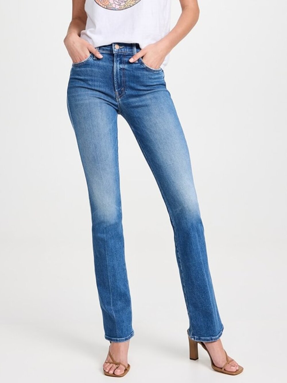 Mother The Double Insider Bootcut Jeans 32 Fruit Carts Denim Blue Western Boho